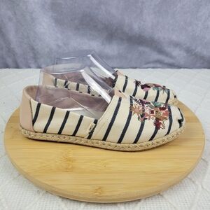 TOMS Woven Stripe‎ Original Women  Floral Embroidery Loafer Slip On Size 8.5